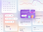 Glass UI Elements calendar map ui modern elements kit web stats chart graph cards dashboard gradient mobile app icons illustration