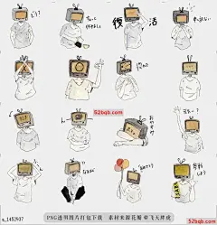 line贴图表情包电视变形头|TV Deformed head 电视人|TV humans sticker.@飞天胖虎