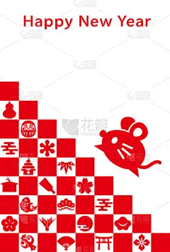 带有鼠标和日本图标的贺年卡。