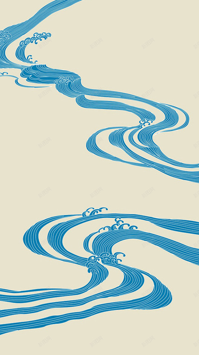 河流插画壁纸背景中国风简介h5背景 免费...