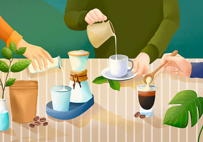 咖啡制作 可可豆 牛奶 美食插画PSD ...
