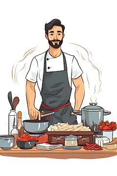 厨师美食制作大厨扁平风插画