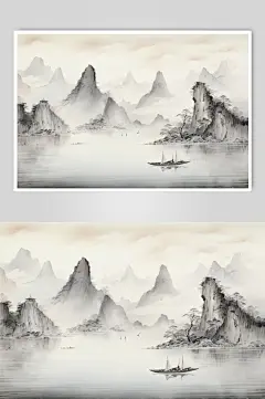 AI数字艺术水墨山水底纹背景图-众图网