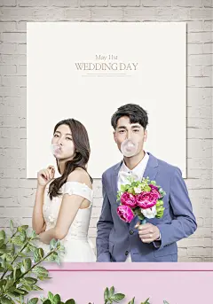 吹泡泡糖 俏皮新人 可爱表情 婚庆报设计PSD19