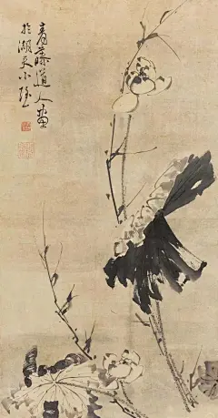 把徐渭和梁楷、陈淳、八大山人搁一块儿看，就像同时尝了四种不同的酒。梁楷的《泼墨仙人图》像冰镇梅子酒，冷冽中带着俏皮；陈淳的花卉小品似温过的黄酒，醇厚又不失清雅；八大山人的鸟鱼，好比陈年女儿红，入口绵柔，回味却泛着苦味。而徐渭的画，妥妥是烧刀子烈酒，辛辣呛喉，一口下去，心里的血都跟着热起来。 (3)