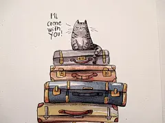 猫咪旅行/小动物儿童插画/手绘水彩插画/ins人气画师德国Iraville作品集/绘画素材