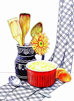 只有一支笔能画啥？教你简单易学的小插画_铅笔画 : 速涂生活的点滴 4.铅笔轻轻画出背景布的格纹黑色画钢勺的暗面 用花花草草妆点的世界 利用线条的轻重、疏密刻画花瓣的立体感 人物的基础知识、不同比例人物的画法 用笔触的疏密和轻重画…