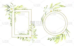 水彩花卉插图-树叶和树枝框架与花和叶子为婚礼文具，问候，壁纸，背景。玫瑰,绿叶