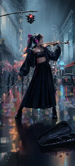 女孩 黑色长裙子 小提琴 鬼刀高清手机壁纸