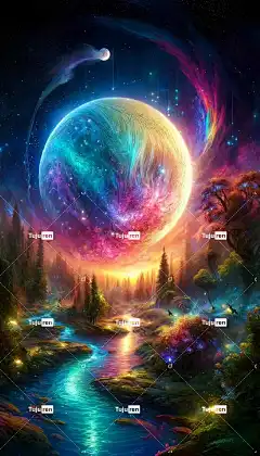 Ai产生的 溪 发光的 自然 神奇 森林 惊险 虚幻 充满活力