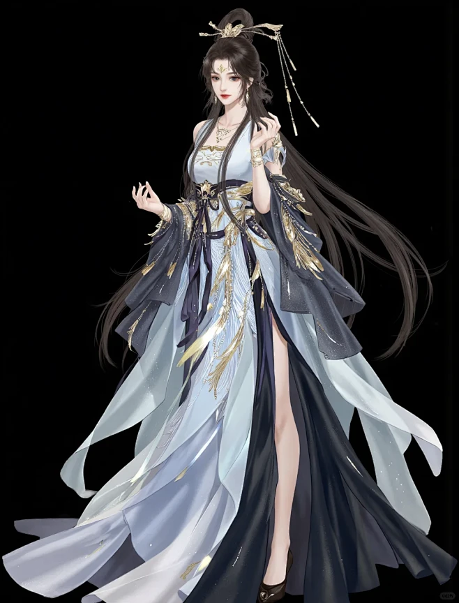 古风 | 全身 服装设计 黑底原画插图 - 小红书-花瓣网