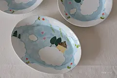 不美丽 日式手捏椭圆早餐水果甜品菜盘子手绘釉下彩餐具 童话世界-淘宝网