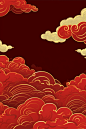 竖版时尚祥云云朵潮流国风国潮背景图插画