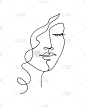 抽象女人的脸是波浪状的头发。黑白手绘线条艺术。轮廓矢量图