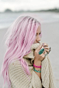 Pink hair .