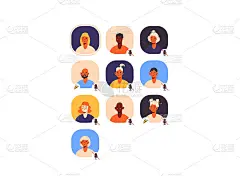俱乐部会所app。会员头像。演讲者和听众。在线交流。