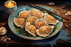 冬至包饺子手绘插画图片