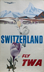如果没有美国艺术家David Klein创作的经典海报设计，这就不算是一篇旅游海报案例的文章 – David Klein在20世纪50年代到60年代中为霍华德休斯的跨世界航空公司（TWA）设计了数十张海报。 Klein设计了许多在美国和国外广告旅行的海报，1957年他的作品成为纽约现代艺术博物馆永久收藏。