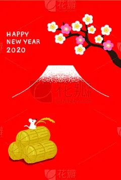 绘画插图,稻,新年卡,外壳,米糠,季节,冬天,红色,简单,矢量