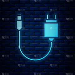 分离着色,充电器,砖墙,霓虹灯,图标,概念,砖,技术,发光,设计