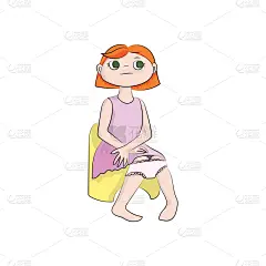 儿童,女孩,锅,彩色图片,可爱的,卫生间,小的,自然美,面部表情,坐