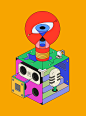 Isometric graphic vibrant design studio agency Engineering  music art Icon line