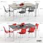 现代长方形餐桌椅3D模型ID：331856