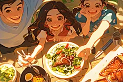 夏日聚会漫画风手绘插画