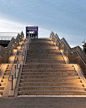 the stairs are illuminated with lights at night