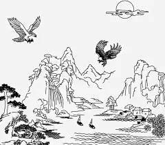 手绘白描山水简笔画高清素材 山水画 山水简笔画 手绘山水 手绘画 白描山水 简笔山水画 免抠png 设计图片 免费下载