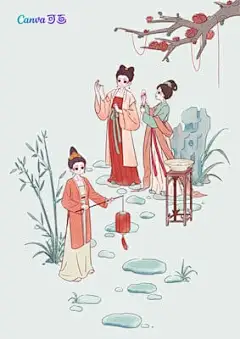中国风宋朝女子绣花插画