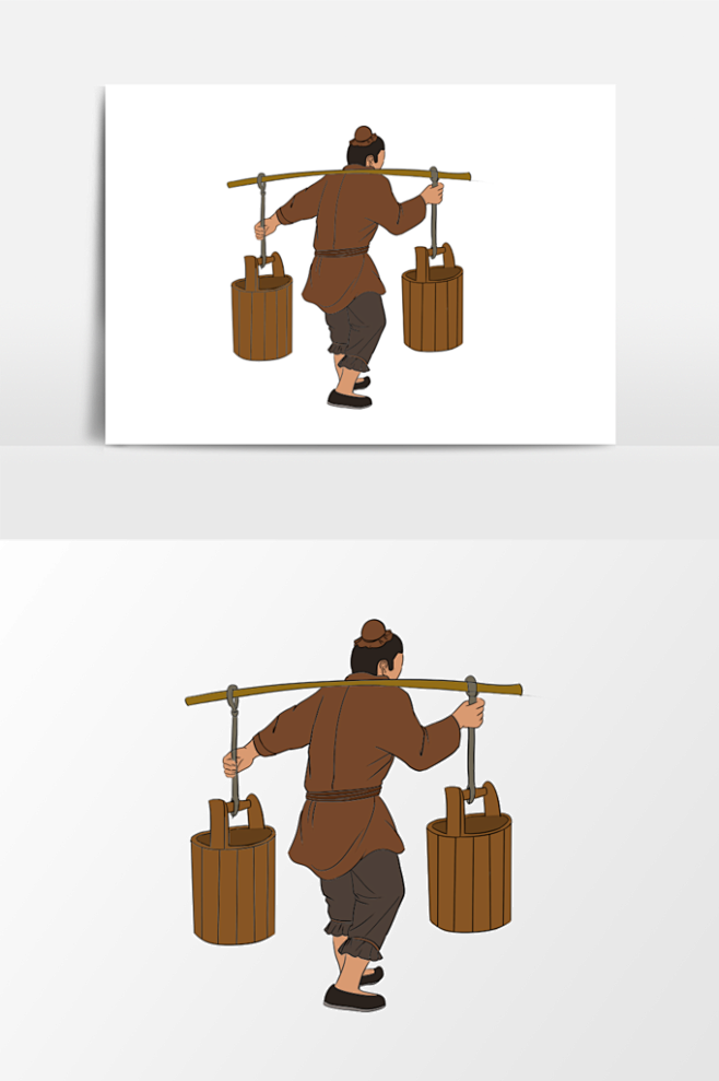 古代人物挑水插画元素