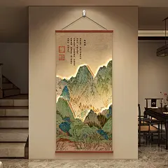 千里江山图玄关挂画宋代美学客厅入户走廊装饰画书房办公室卷轴画-tmall.com天猫