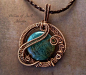 Wire wrapped pendant / teal aqua agate and copper Wire Wrapped jewelry by PillarOfSaltStudio: 