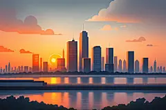 城市地标扁平风插画