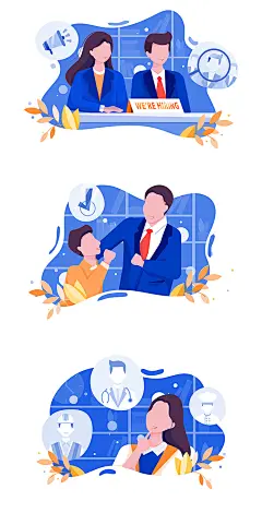 扁平线上远程职位工作简历面试招聘UI插画Sketch格式AI格式素材-淘宝网