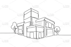 在大城市里,单条线连续画豪华住宅建筑.家庭建筑属性隔离了简约主义概念。基于白背景的动态单行绘图图形设