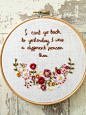 Alice In Wonderland Floral Embroidery Quote