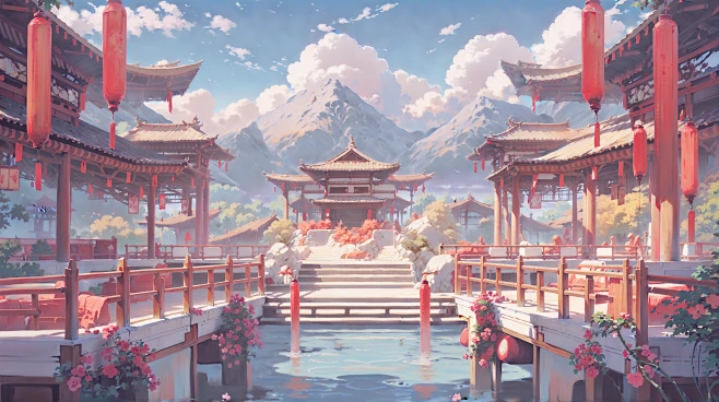 AI古风亭台楼阁建筑场景图集 影视游戏概念设定素材 背景插画设计-淘宝网-花瓣网