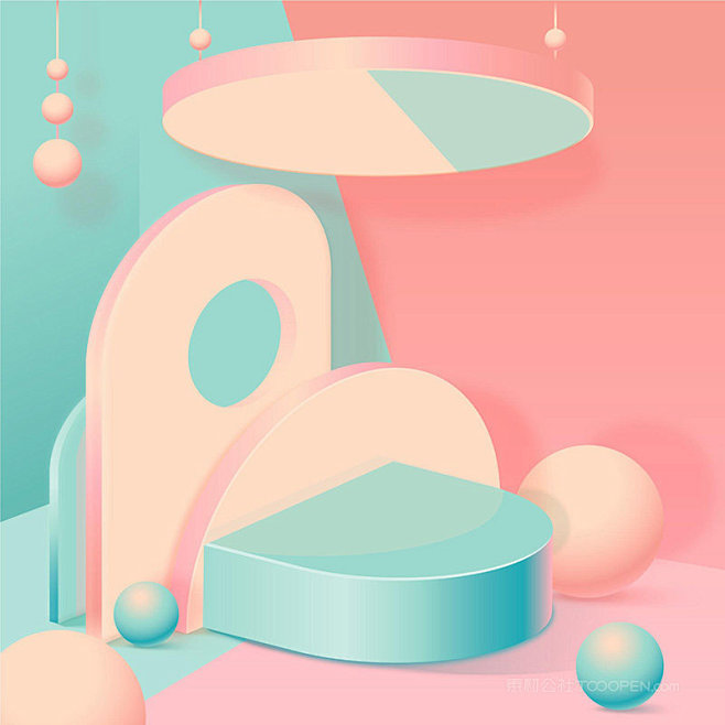 清新炫彩电商产品展台展示c4d立体场景背...