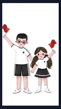 壁纸-小红旗-国庆-插画