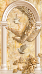 罗马柱花鸟浮雕背景墙