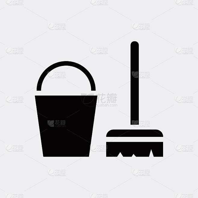 桶和拖把图标插图
