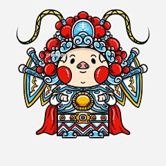 卡通手绘中国风福猪插画武旦图片大小3000x3000px 图片尺寸1.97 MB 来自PNG搜索网 pngss.com 免费免扣png素材下载！插画设计#丑#旦#福猪#广告设计#国粹#海报设计#京剧#净#卡通#卡通手绘#可爱#青色#