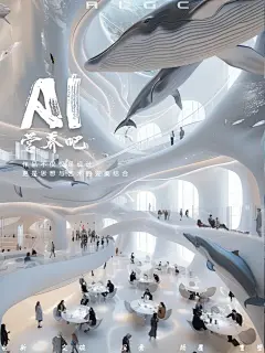 元宇宙餐厅 简介： AIGC数字艺术家 AI 创造独特艺术，分享创意与灵感 版权登记 禁商用 一个建筑的内部渲染图，天花板上漂浮着大型鲸鱼和海豚雕塑，人们坐在下面的桌子旁，抬头看着它们，呈现出各种艺术家的风格 #midjourney #midjourney关键词 #midjourney教程 #艺术设计 #审美积累 #设计灵感 #Ai绘画 #创意画 #Ai关键词 #AIGC #数字艺术 #壁纸 #艺术 #生活美学 #搞的就是艺术#元宇宙 #赛博朋克#3D建模#Ai绘画 #赛博朋克拍照 #赛博朋克风写真 #A