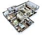 25个三居室户型3D布局效果图 - 设计之家