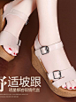 莫蕾蔻蕾2014夏季新款纯色复古高跟鞋坡跟女鞋防水台女凉鞋7095-1