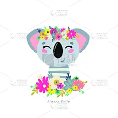 绘画插图,树袋熊,可爱的,动物主题,贺卡,背景分离,女婴,野生动物,简单,哺乳纲