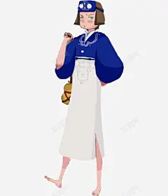 游戏人设蓝衣搞怪和服少女 页面网页 平面电商 创意素材