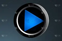 Bue播放电影图标在黑暗的背景。电影放映机。观看电视剧和电影的在线应用程序。3d渲染